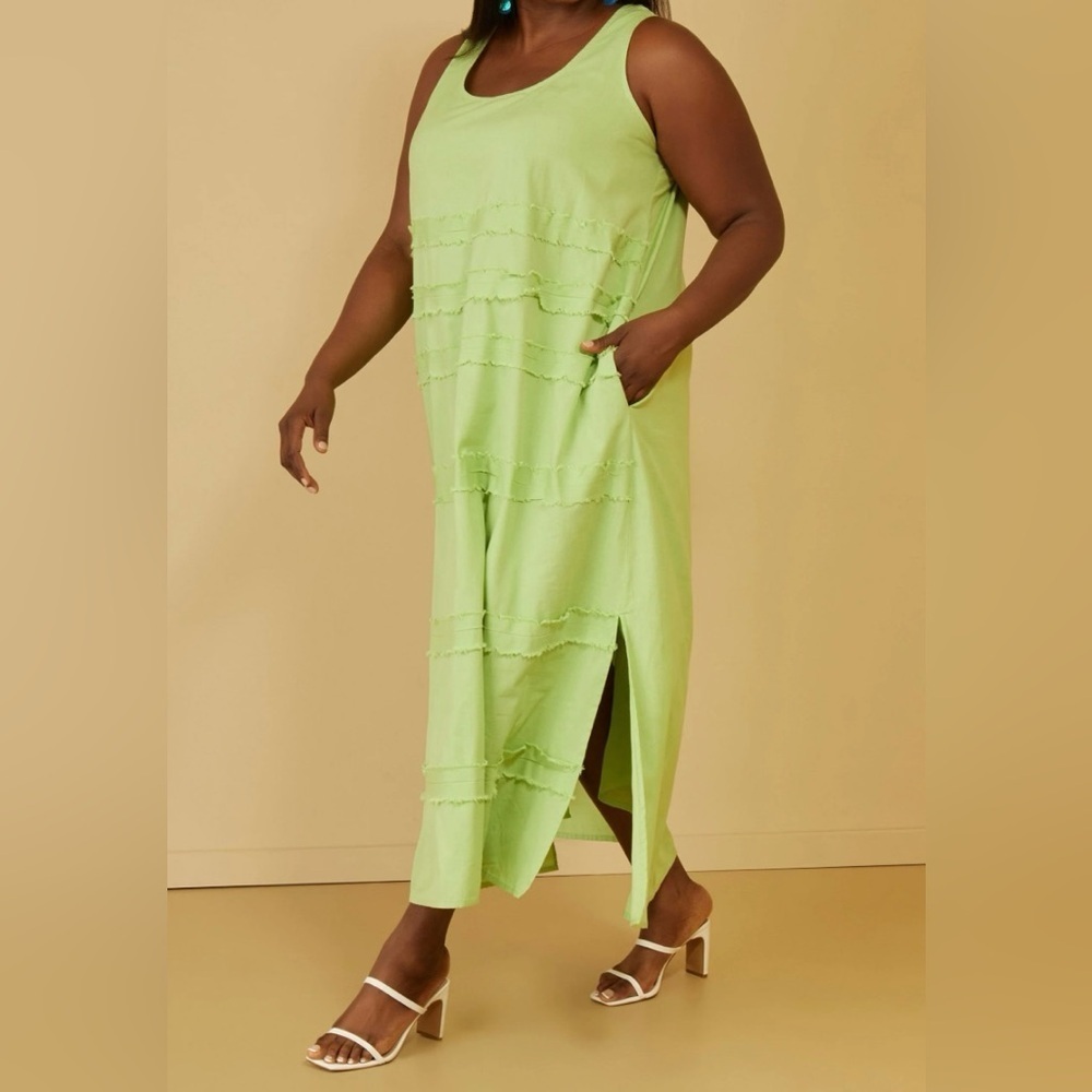 ASHLEY STEWART Green Sleeveless Layered Dress LINEN.It doesn't have a size tag - Picture 2 of 10